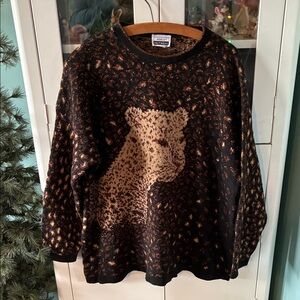 Adele Knitwear Vintage 80’s sz 3X Animal Print Sweater bronze metallic euc